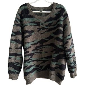Cozy Green and Black Camouflage Knit Sweater